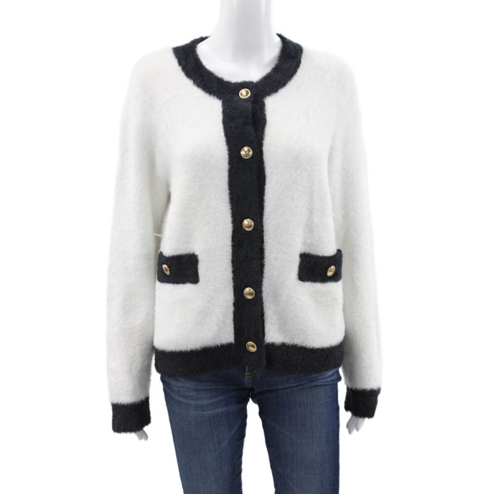 Design History Womens Cardigan White Nylon Long Sleeve Size M